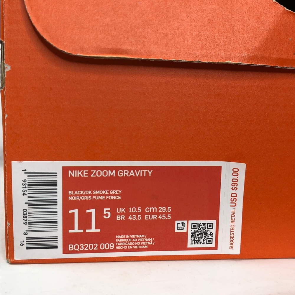 Nike Zoom Gravity Black Smoke Grey BQ3202-009 Mens Running Sneakers - Size 11.5 - Picture 4 of 14